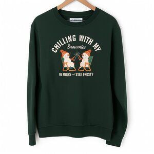 Old‎ Navy Men's Dark Green Crewneck Sweatshirt Snowmies Design Like New Size L